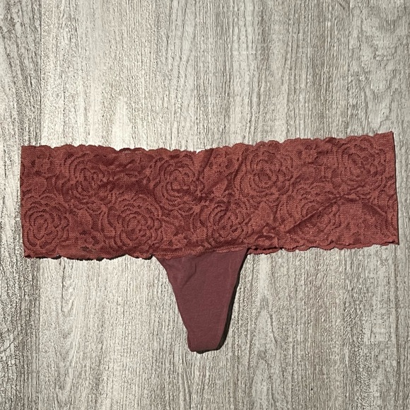 PINK Dark Mauve thick lace waisted thong - Picture 2 of 7